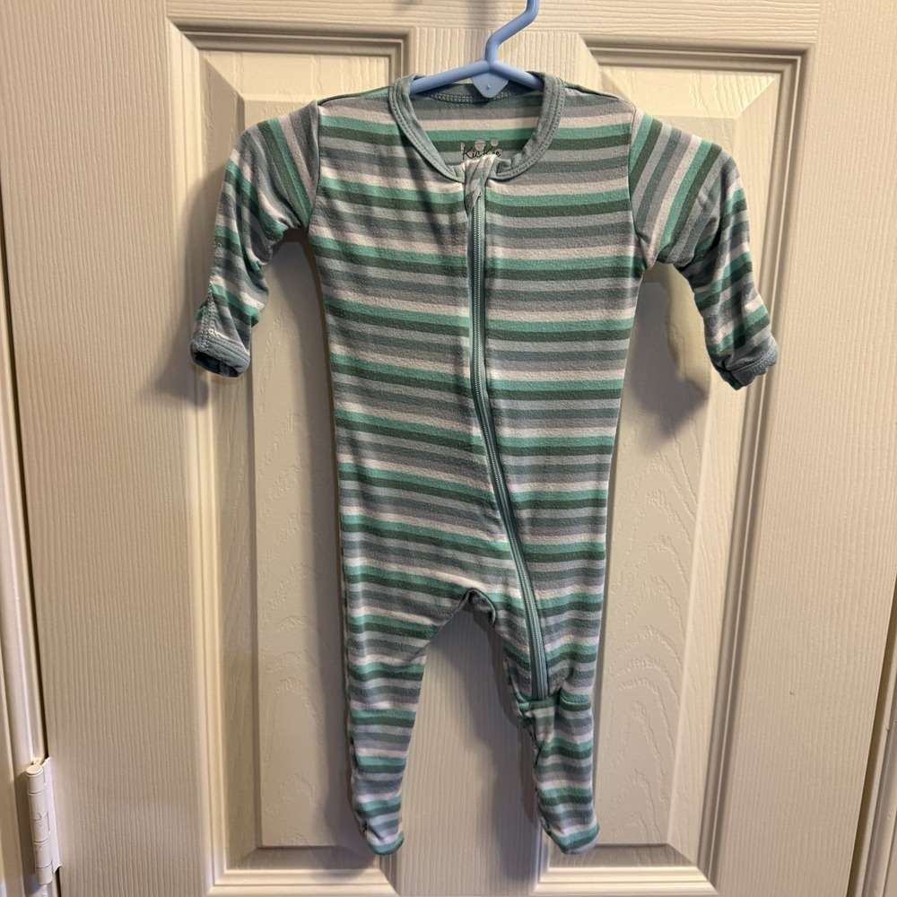 KicKee Pants Striped Footie with Zipper‎ Pajamas Bamboo 0-3 Months